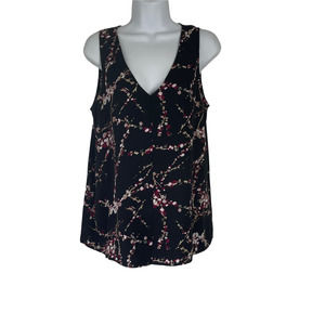 Daniel Rainn Women's Size Medium Print Black Sleeveless Split Blouse